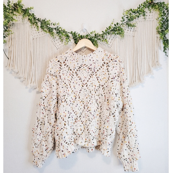 Fate Sweaters - FATE Cream Chunky Knit Rainbow Confetti Long Sleeve Oversized Sweater sz S